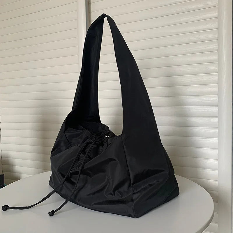 Casual Nylon Shoulder Bag Female Large Capacity Crossbody Bag Black Solid Color Tote Bags Travel Portable Handbag Cool Hobo Bags