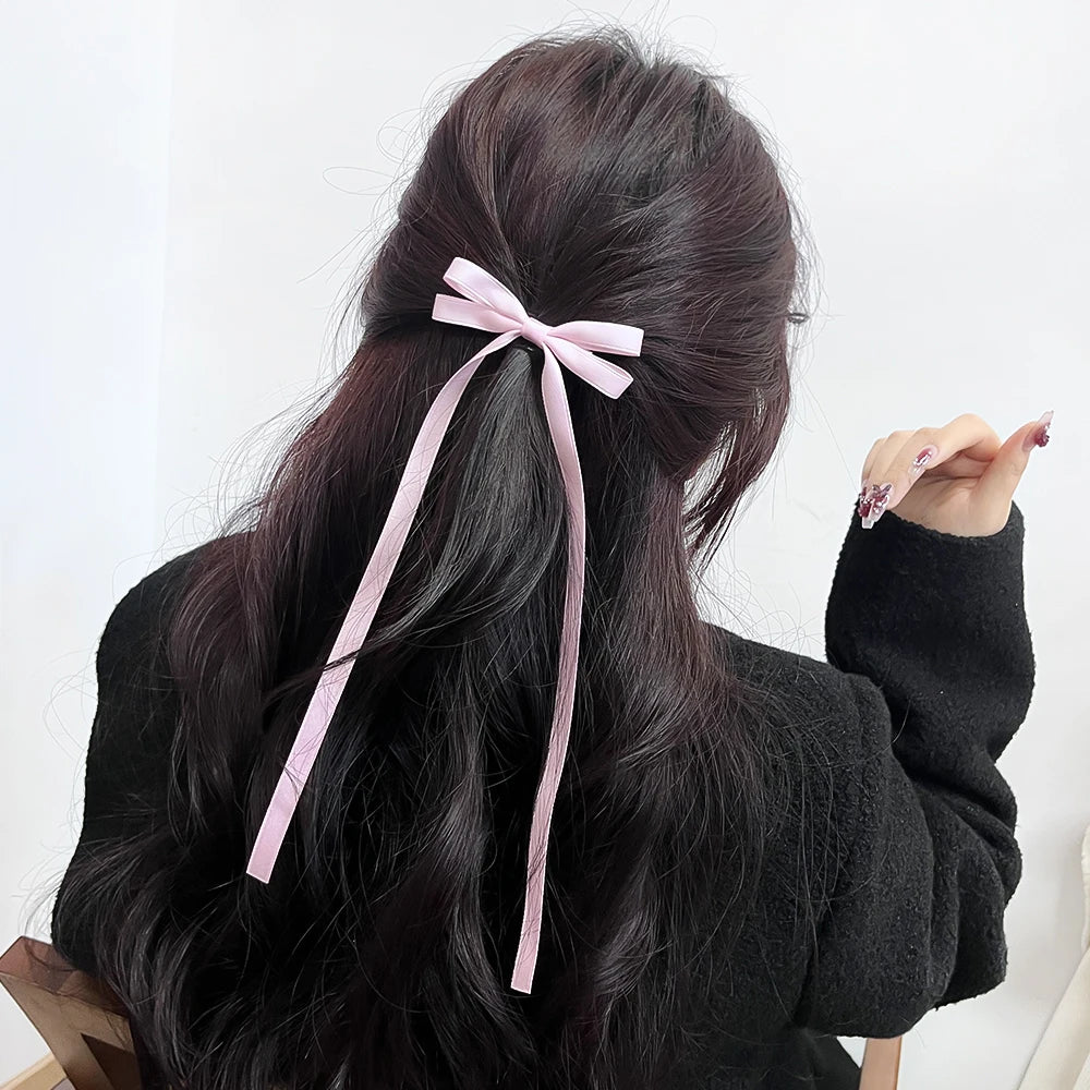 2pcs Ins Style Ribbon Bow Headband Long Tassel Hair Clip Women's Hair Accessories Girls Christmas Party Hair Accessories