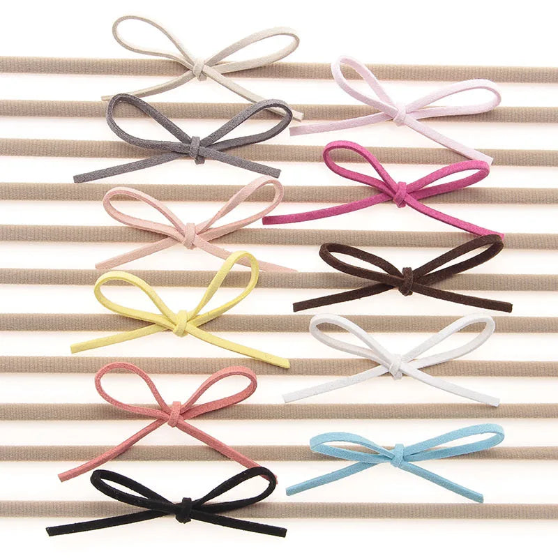 10pcs/lot Fashion Nylon Headband Baby Girls Elastic Hairband Infant Toddler Suede Solid Bow Kids Head Band Hair Accessories