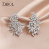 ZAKOL Luxury Shiny Cubic Zirconia Flower Stud Earrings Gorgeous Sliver Color Wedding Party Jewelry Gift for Women