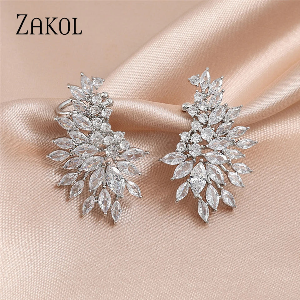 ZAKOL Luxury Shiny Cubic Zirconia Flower Stud Earrings Gorgeous Sliver Color Wedding Party Jewelry Gift for Women