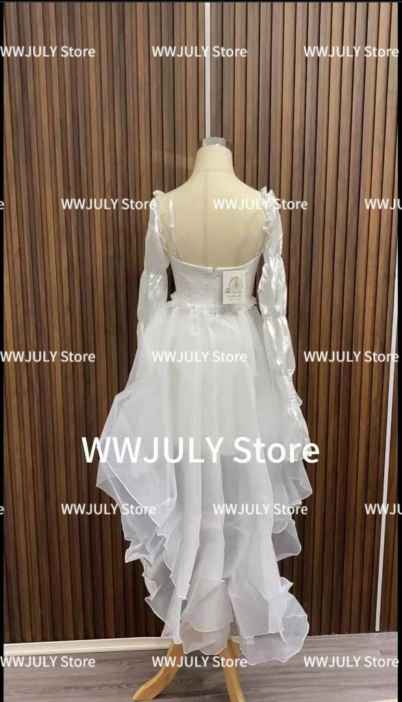 Pure Color Fairy Midi Dress Women White Elegant Evening Party Dress Beach 2024 Spring Casual Long Sleeve Fashion Dress Korean