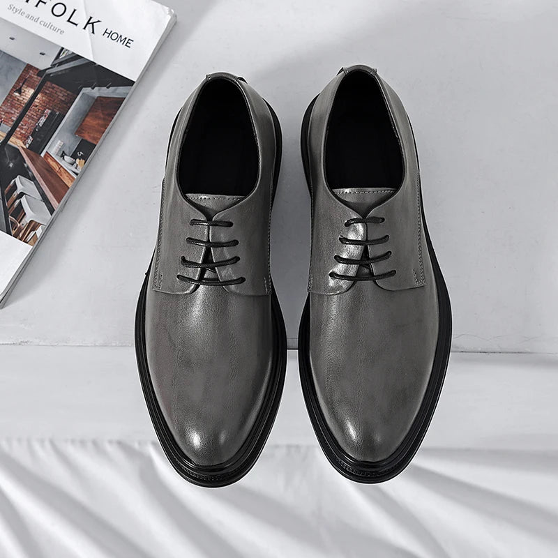 New Classic Mens Oxford Dress Shoes Black Gray Brown Genuine Leather Calfskin Men's Shoes Handmade Lace Up Formal Wedding Shoes