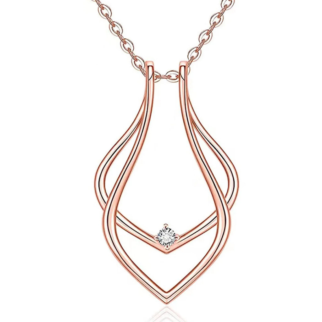 Zinc Alloy Simple Ring Holder Pendant Necklace Geometric Clear Rhinestone Necklace Women Fashion Jewelry Gift 42cm(16 4/8") Long