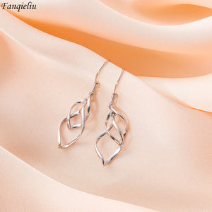 Fanqieliu 925 Silver Needle Fashion Jewelry Double Hollow Leaf Drop Earrings For Women New FQL23506