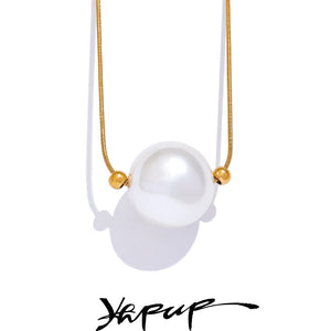 Yhpup 22/17mm Big Imitation Pearls Round Pendant Necklace Stain Less Metal Stainless Steel Korean Wholesale Popular Jewelry