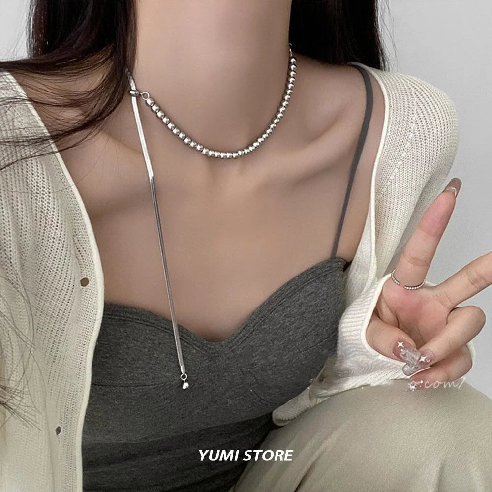 2024 trend pulling steel ball necklace for woman new korea fashion luxury elegance clawbone chain choker jewelry work date gift