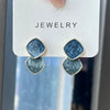 Bohemian Square Blue Zircon Stud Earrings For Women Fashion Enamel Geometric Pendant Earrings Charms Vintage Daily Jewelry Gift