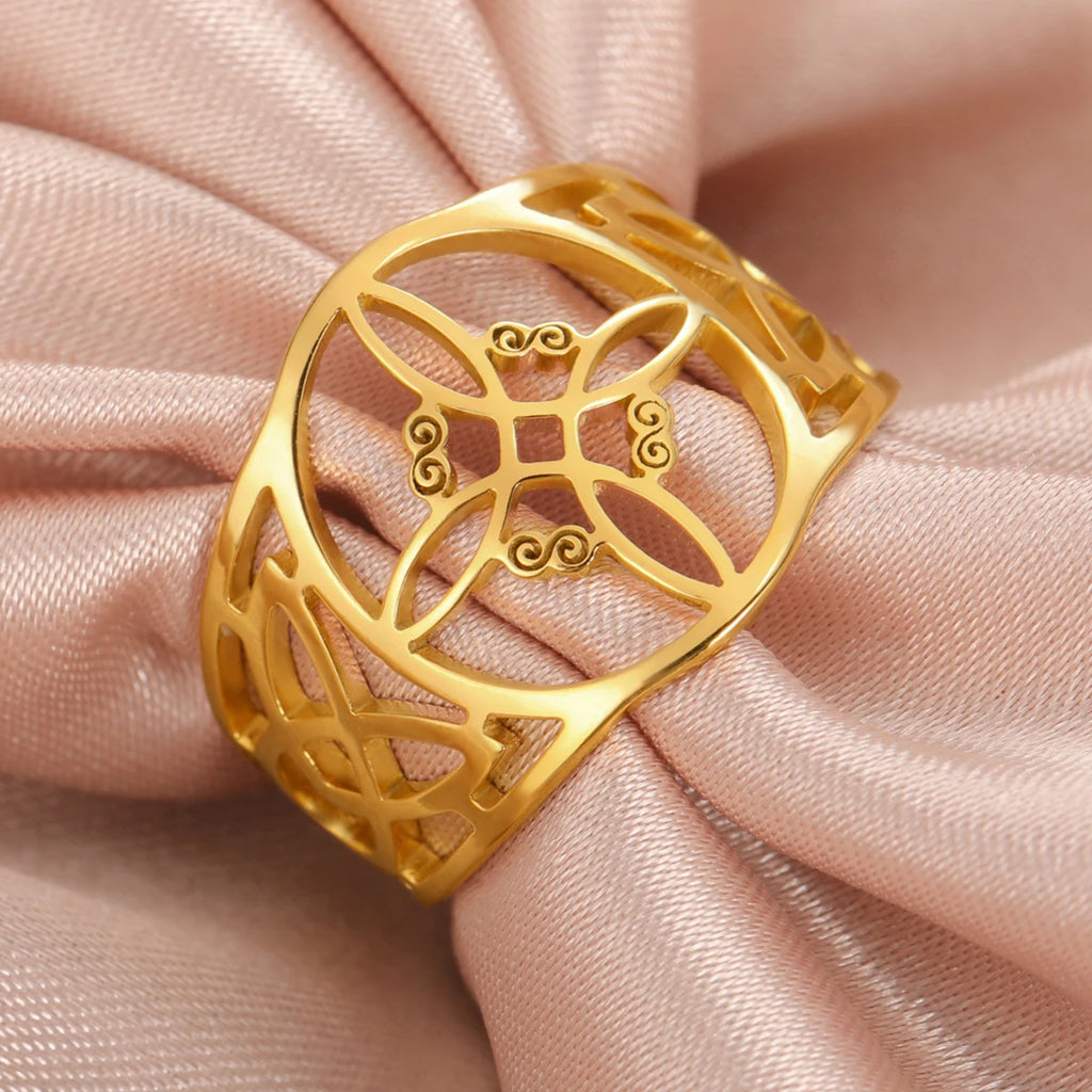 LIKGREAT Witch Knot Ring for Women Men Hollow Stainless Steel Finger Rings Celtic Vintage Amulet Protection Couple Jewelry Gifts
