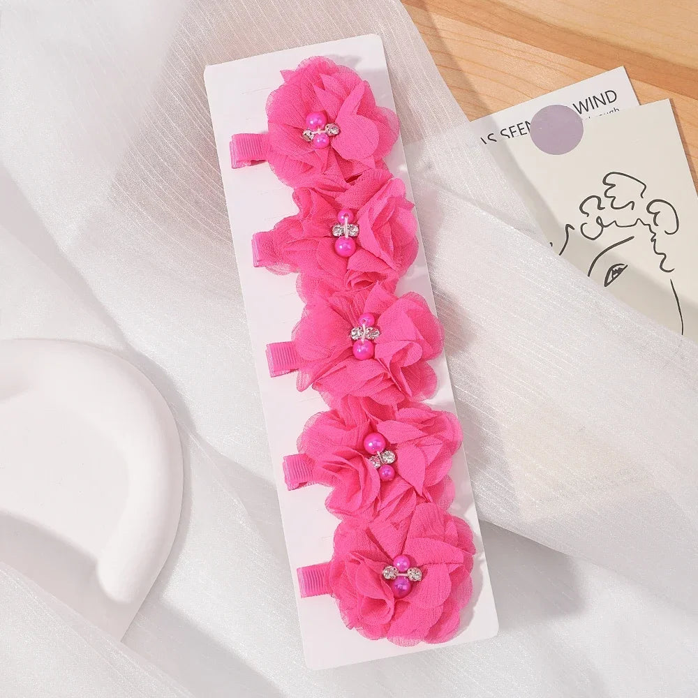 5/3Pcs Children Handmade Chiffon Petals Poppy Flower Hair Clips Rolled Rose Fabric Hair Flowers for Kids Girls Hair Accessories