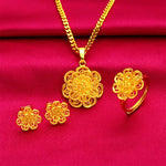 Load image into Gallery viewer, Fashion 100% 24K Real Gold 999 Plated Jewelry Set Sun Flower 3mm 45cm Collarbone Necklace Earrings and Rings Gifts for Women
