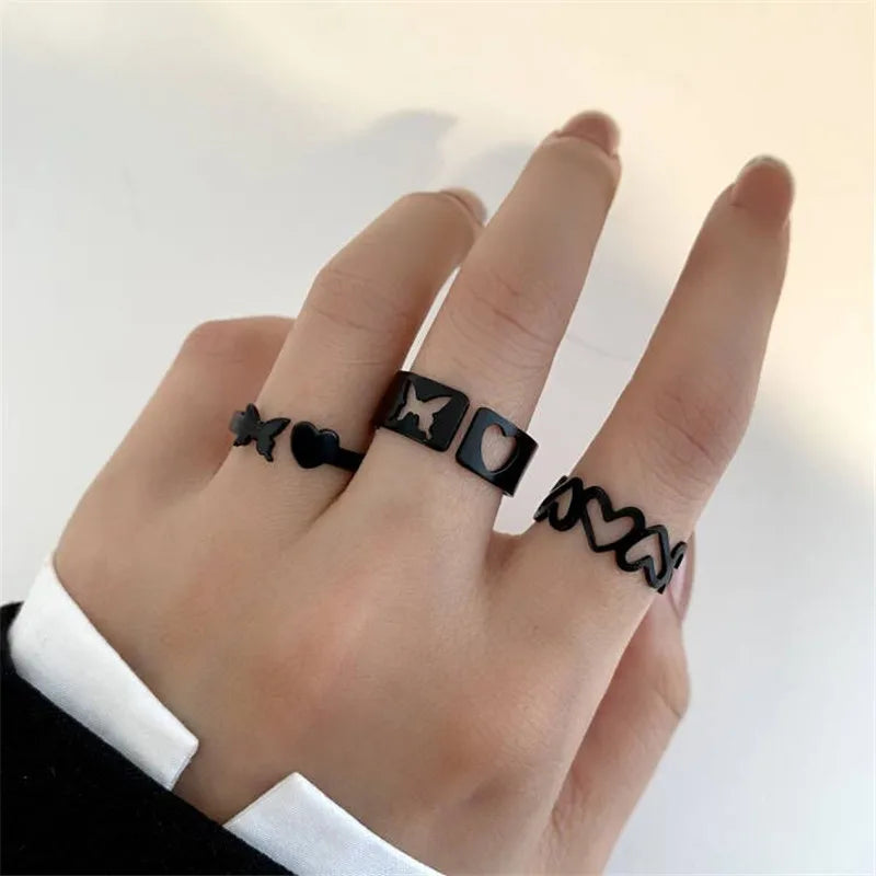 Punk Snake Black Rings Set For Women Vintage Geometric Metal Cross Rings Set 2022 Fashion Trend Personality Jewelry Gifts