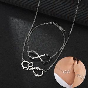 Custom Multiple Name Stainless Steel Necklace Personalize 8-Character Shape Bracelet＆Necklace Women‘s Set Jewelry Versatile Gift
