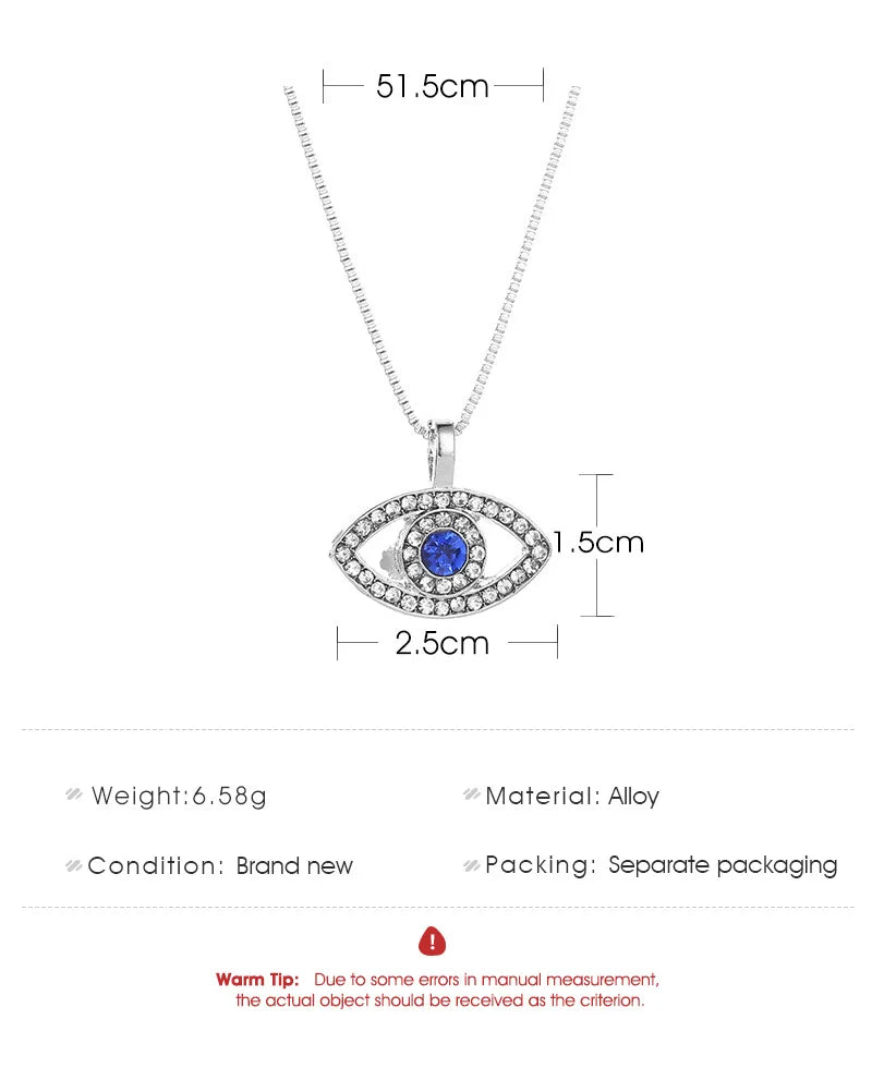 Creative Turkey Blue Evil Eye Crystal Pendant Womens Necklace Fashion Charm Silver Color Zircon Choker Chains Punk Jewlery Gift