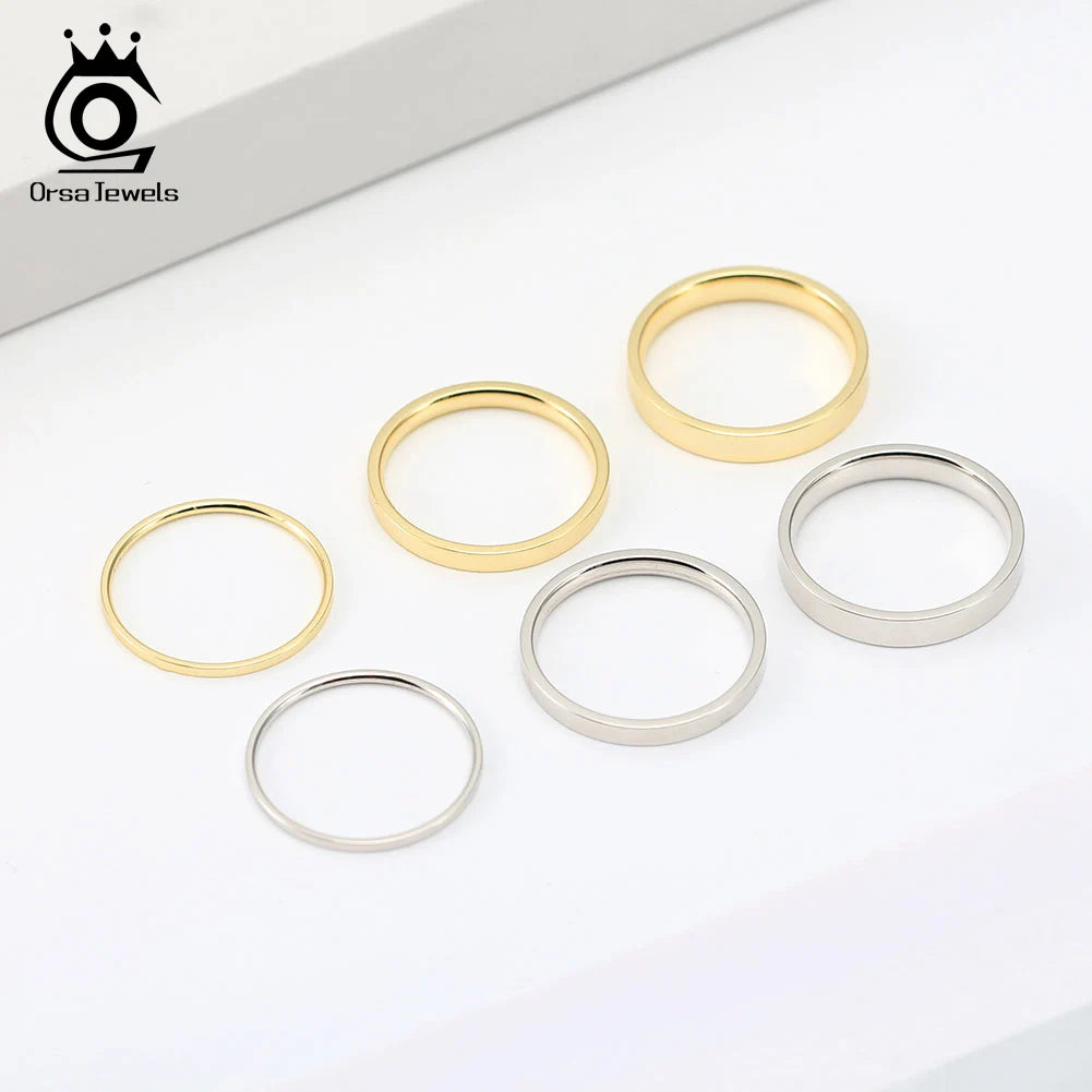 ORSA JEWELS 925 Sterling Silver Minimalism Rings Glossy Women Stylish 14K Gold 1/2/3mm Stacking Ring Fashion Jewelry Gift APR33