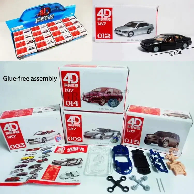 1 Pcs 4D Plastic Assemble Car Scale 1:87 Modern Collection Puzzle Assembling Toys For Children