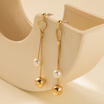 Load image into Gallery viewer, Original Design Imitation Pearl Long Tassel Drop Dangle Earrings for Women Luxury Gold Color Stainless Steel Ball Stud Jewelry
