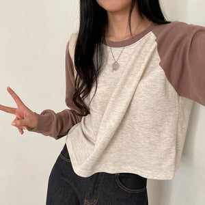 S-3xl T-shirts Women Spring Cotton Korean Version Patchwork Tops Long Sleeve Sweet Loose Korean Style Leisure All-match Students