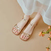 2024 Summer New PU Leather Women's Flat Sandals Casual Strap Open Toe Bow Women's Shoes Casual Sandals