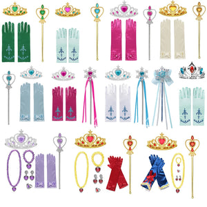 Baby Girls Elsa Anna Princess Accessories Kids Magic Wand Crown Cosplay Snow White Rapunzel Tiara Gloves Party Supplies Sets