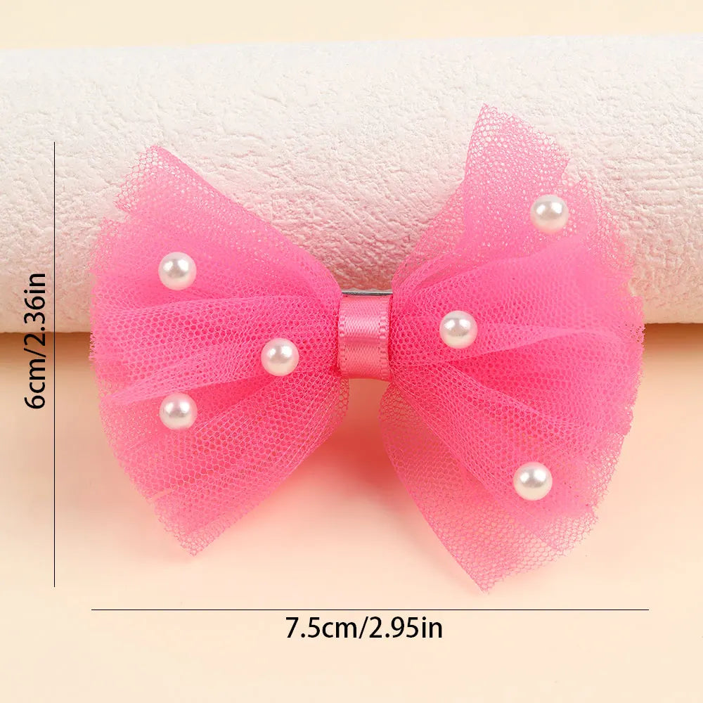 2/6Pcs Sweet Lace Bowknot Hair Clips White Pearl Hairpin Barrettes Lovely Bow Headwear Kids Headwear Girls Hair Accessories