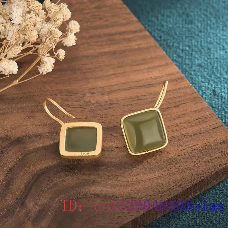 Green Jade Earrings Natural Gifts Amulet Chalcedony Fashion Women Charm 925 Silver Jewelry Gemstone Zircon Crystal