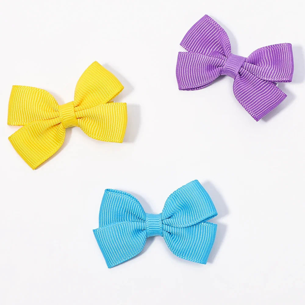 5Pcs/Set Solid Hairpins for Baby Grosgrain Ribbon Bows Hair Clips Boutique Handmade Headwear Girls Baby Hair Accessories