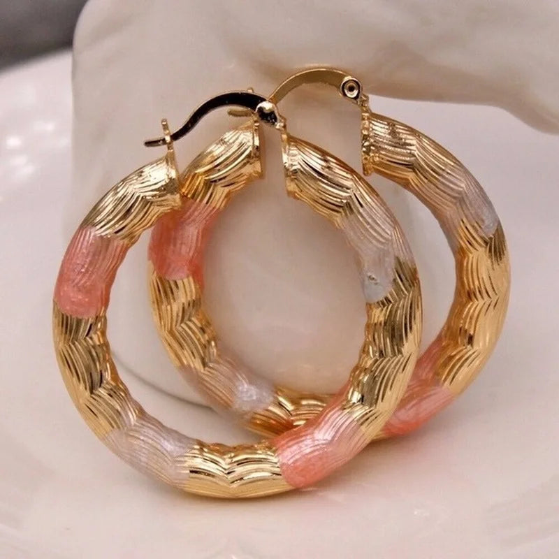 Trendy gold colors hoop earrings for women filled   crude tube swirl multilayer circle 3 color wedding earring jewelry
