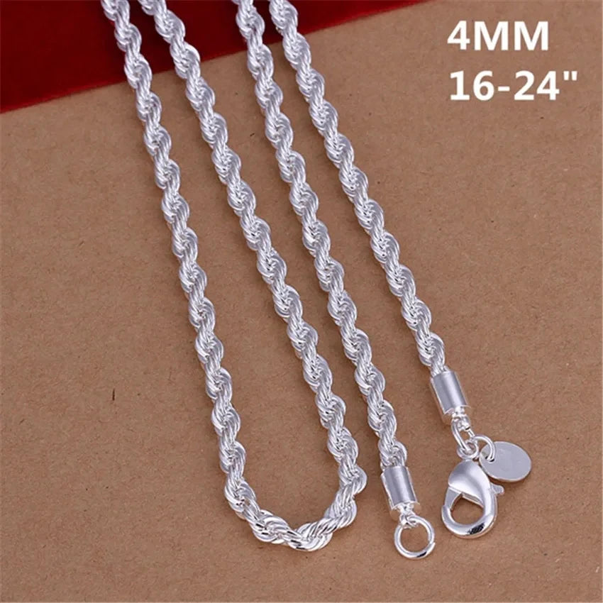 Urmylady 16 24inch for women men beautiful fashion 925 silver charm 4mm rope chain necklace fit pendant high quality jewelry