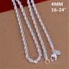 URMYLADY 16-24inch for women men Beautiful fashion 925 Silver charm 4MM Rope Chain Necklace fit pendant high quality jewelry