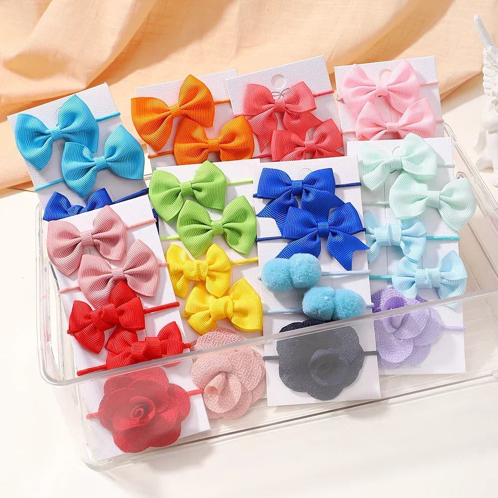 10Pcs/Set Big Bow Flower Elastic Hairbands Children Girls Sweet Hair Ties Fashion Headbands Hair Accessories Rubber Band For Kid