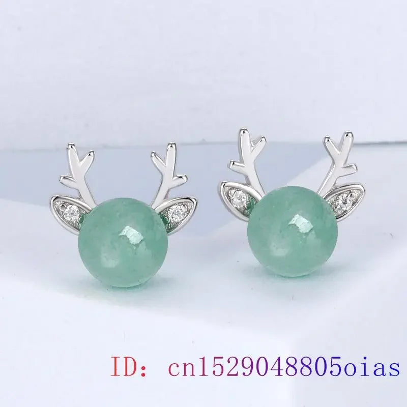 Nephrite Jade Deer Earrings Carved Charm Designer Amulet Ear Studs Energy Gift Natural 925 Silver Amulets Gemstones Green