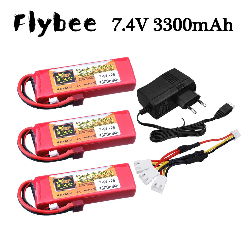 Lipo Battery 2S 7.4V 3300mah RC Battery with T Plug for Wltoys 144001 144010 124016 124017 124018 124019 RC Car Drone Boat Parts