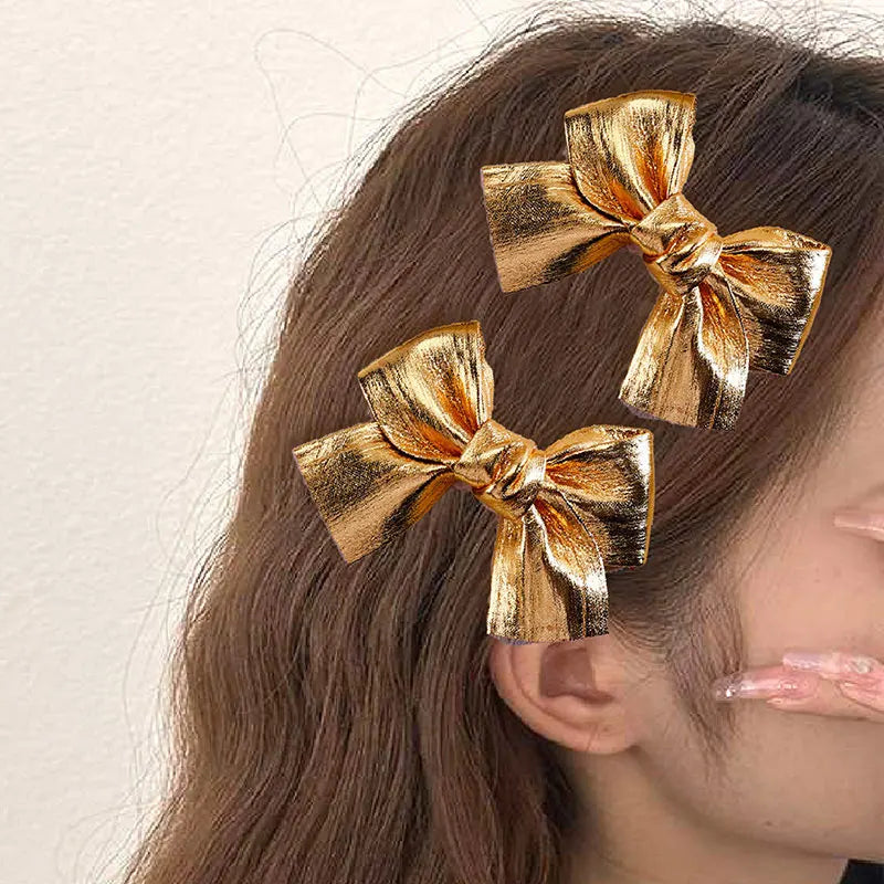 2Pcs Vintage Gold Sparkle Bow Hair Clips For Girls Cute Children Hairpins Handmade Barrettes Headwear Kids Hair Accessories