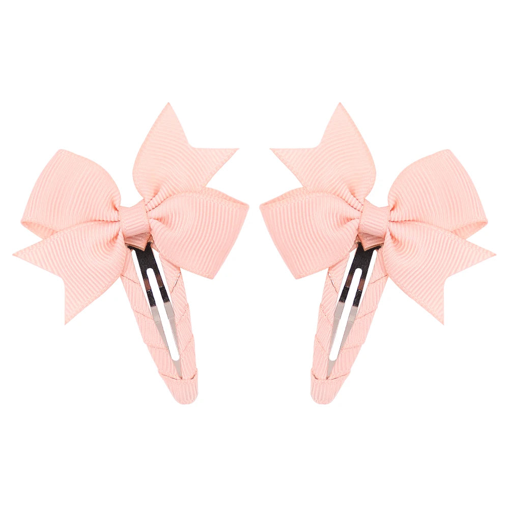 2Pcs/Lot Solid Color Bows Hair Clip For Kids Girls Ribbon Bowknot BB Clip Cute Baby Barrettes Hairpins Headwear Hair Accessories