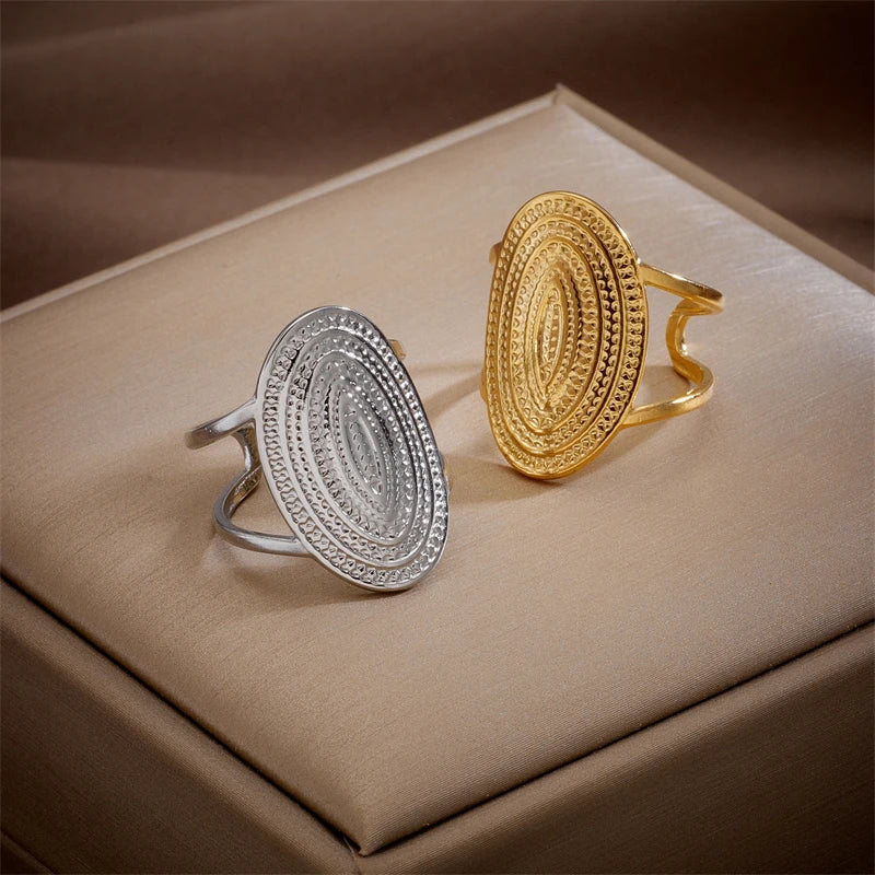 DIEYURO 316L Stainless Steel Exaggerated Punk Oval Open Ring For Women New Design Girls Rustproof Jewelry Party Birthday Gifts