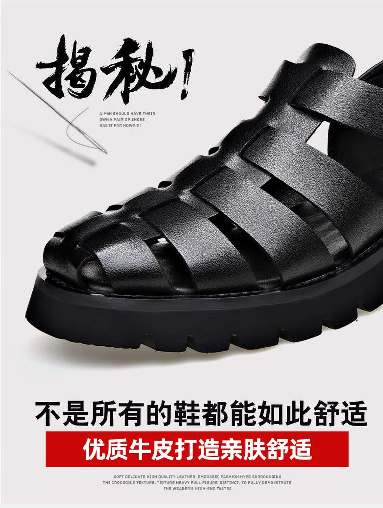 Summer Gladiator Sandals New Breathable Casual Men Genuine Leather Sandals Hollow Beach Shoes Men Black Sizes 38-48 Men sandals