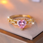 Load image into Gallery viewer, Elegant Pink Crystal Heart Stone Ring Romantic Love Heart Engagement Rings For Women Dainty Gold Color Wedding Band Boho Jewelry
