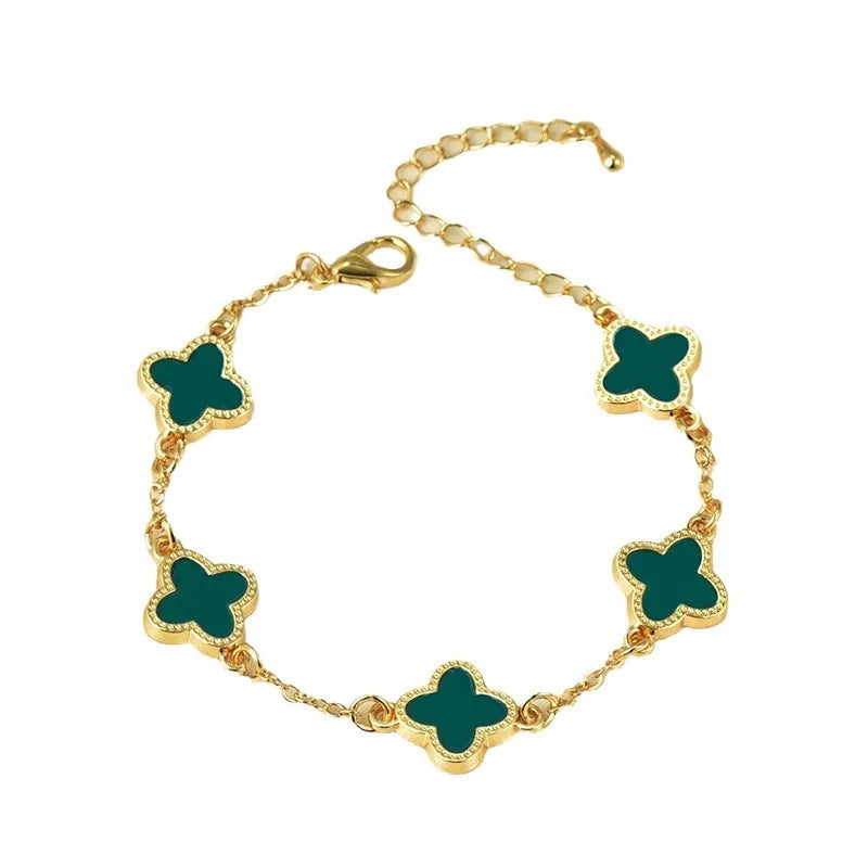 Hot Selling New Plant Clover Adjustable Bracelet for Women Gold Plated Single Sided Five Leaf Flower Charm Bracelet Jewelry Gift