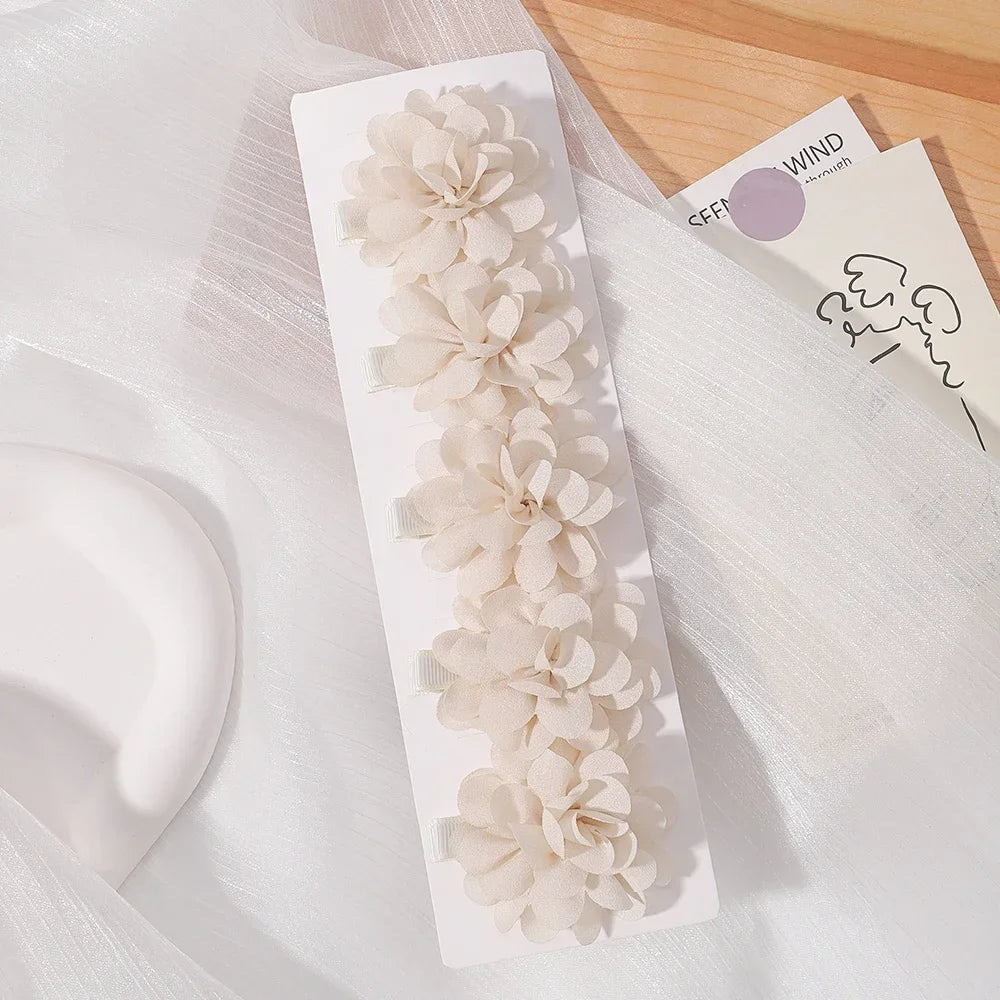 5/3Pcs Children Handmade Chiffon Petals Poppy Flower Hair Clips Rolled Rose Fabric Hair Flowers for Kids Girls Hair Accessories