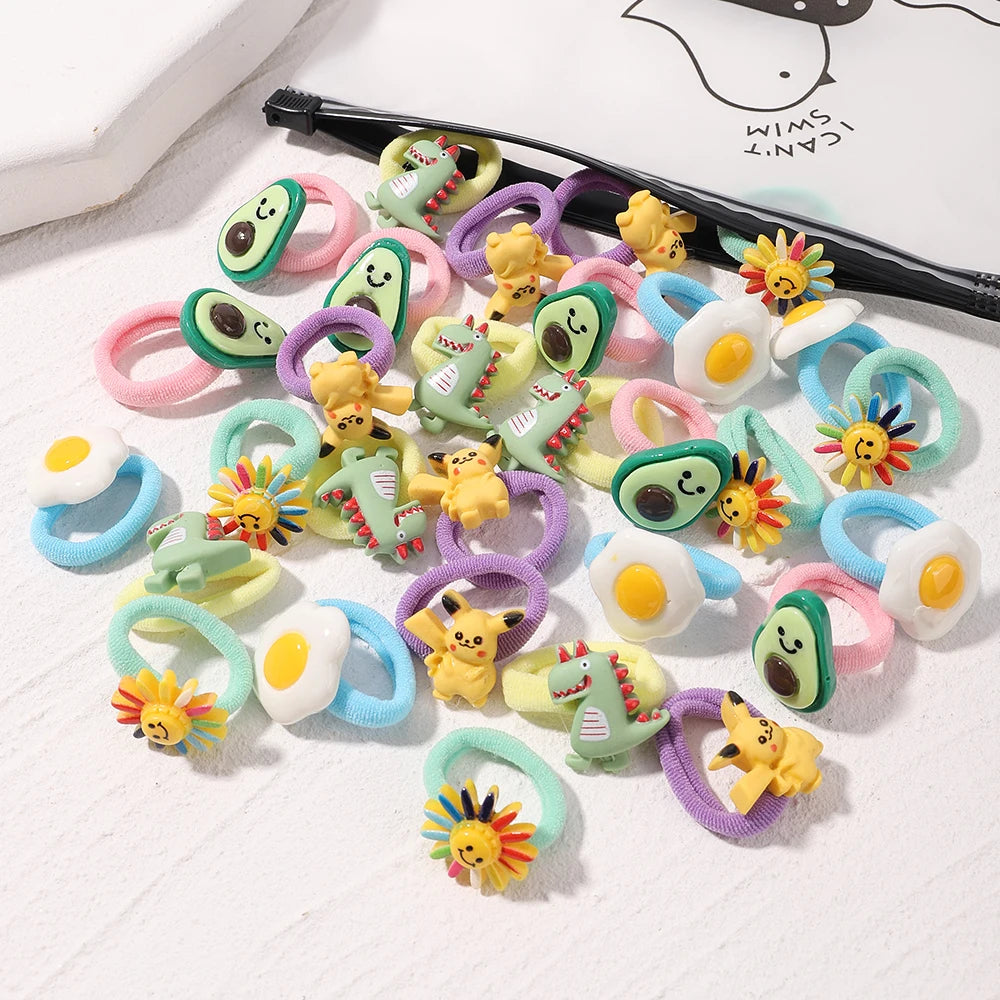 10pcs Lovely Cartoon Kids Elastic Hair Bands Girls Candy Macaron Hair Ties Ropes Stripe Ponytail Holder Baby Hair Accessories