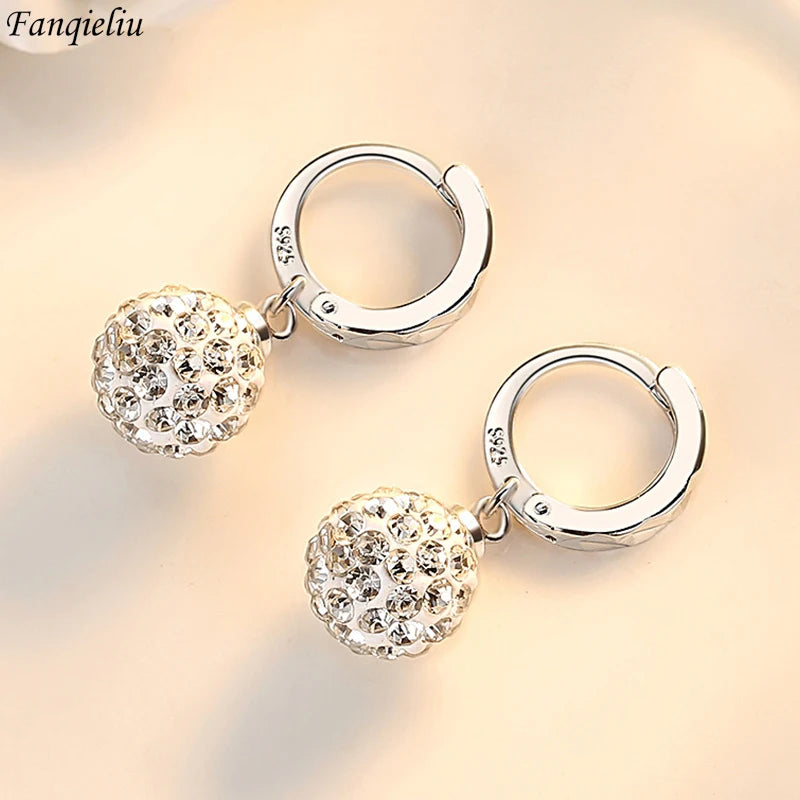 Fanqieliu 925 Silver Needle Lady's Fashion Jewelry New Crystal Zircon Shambhala Beads Drop Earrings FQL23531