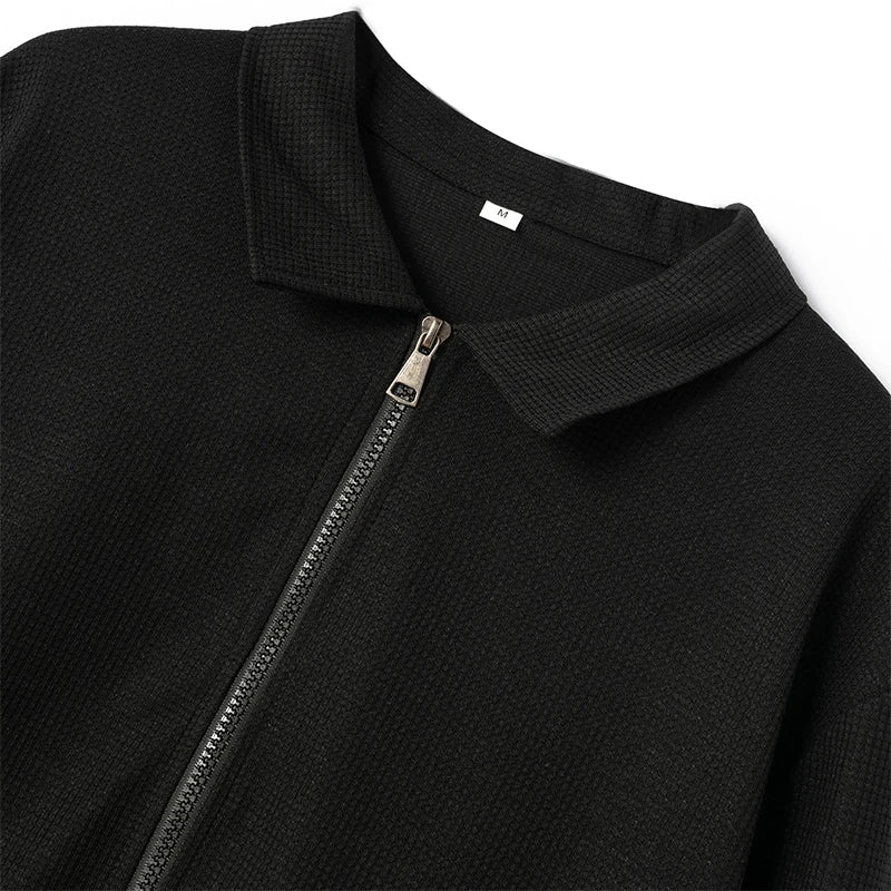 Lapel Slim Fitting Male coat Waffle zipper pocket Long Sleeved Sportswear man Cardigan jacket set  Pants elegant Men's clothing