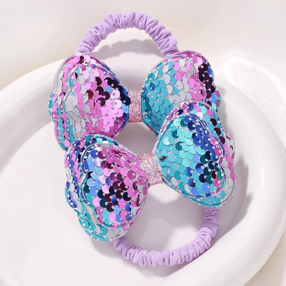 2Pcs/lot Lovley Flower  Ponytail Elastic Hair Bands for Girl Children Hair Ties Cartoon Kids Hair Accessories Baby Headwear