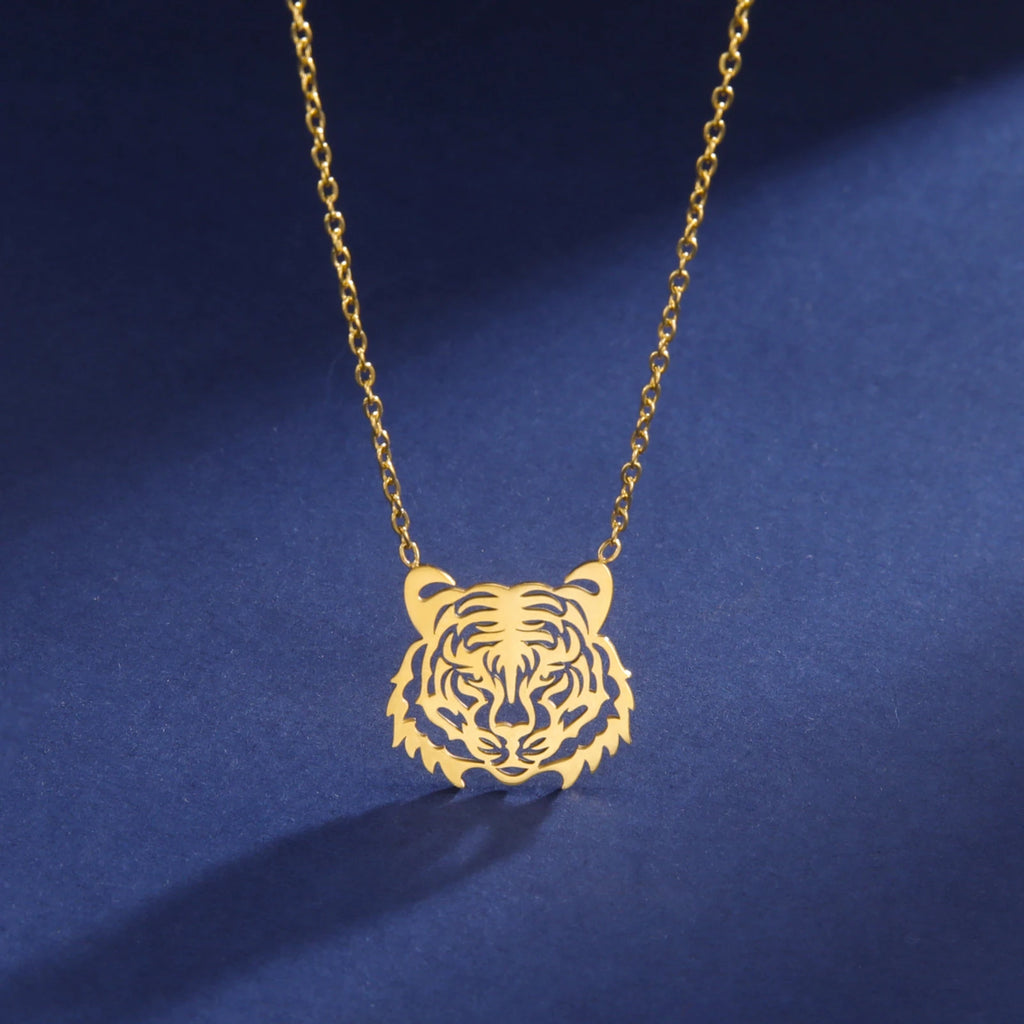 Sipuris Hot Fashion Tiger Animal Necklace For Women Men Stainless Steel Golden Choker Punk Vintage Pendant Jewelry Couple Gifts