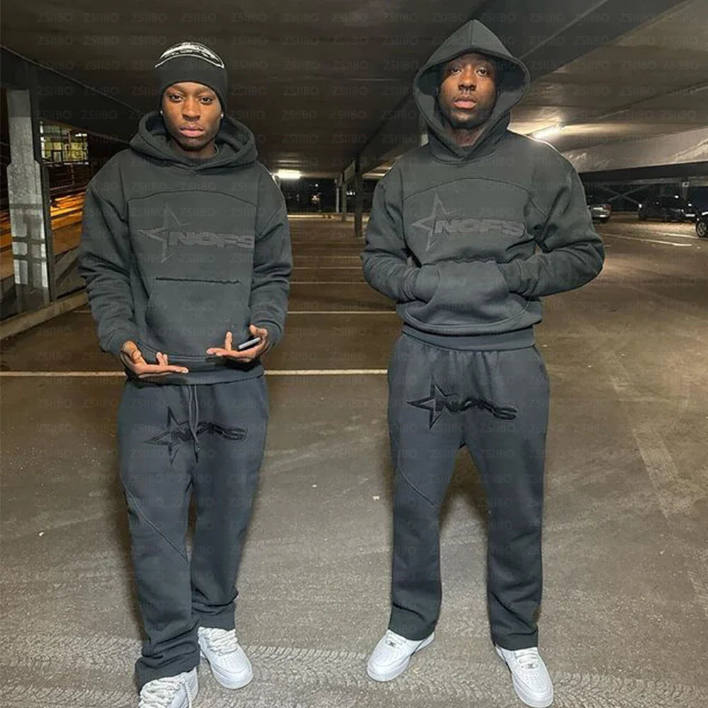 Harajuku Hoodies Men Y2k Hip Hop Leeter Graphic Print Hooded Sweatshirt Punk Rock Oversized Pullovers Baggy Sweatpants Suits