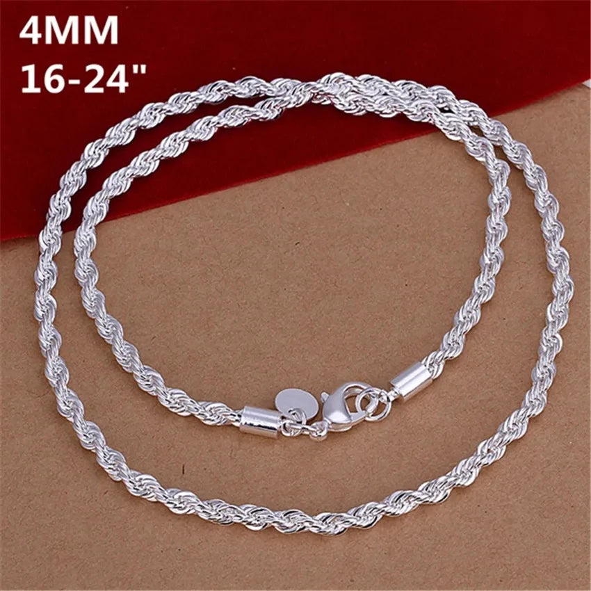 URMYLADY 16-24inch for women men Beautiful fashion 925 Silver charm 4MM Rope Chain Necklace fit pendant high quality jewelry