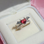 Load image into Gallery viewer, Draculaura Bat Rings, Women Jewelry,Heart, Fashion Gothic Accessories ,Vampire Inspired ,Silver Plated, Adjustable Ring, Gift
