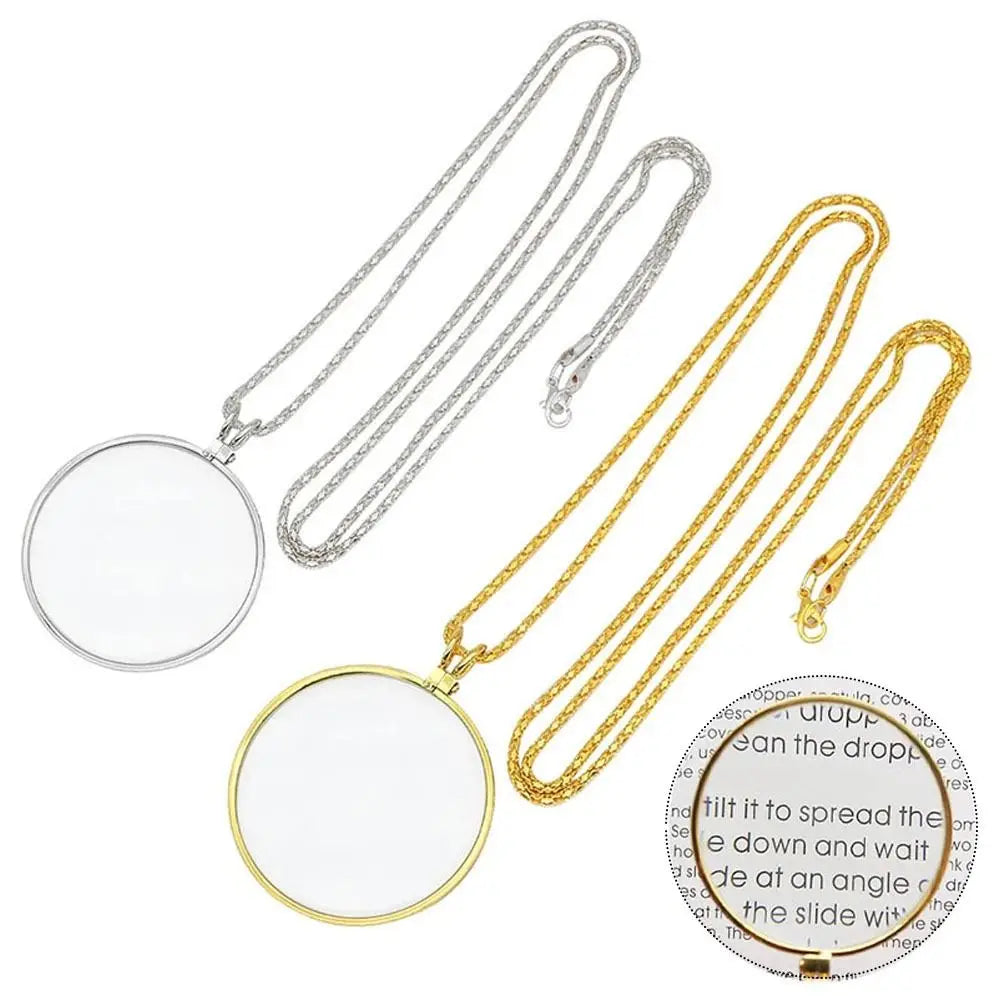 Portable Reading Necklace Magnifier Durable High Definition 5X Magnifying Glass Gold/Silver Mini Clavicle Chain Women