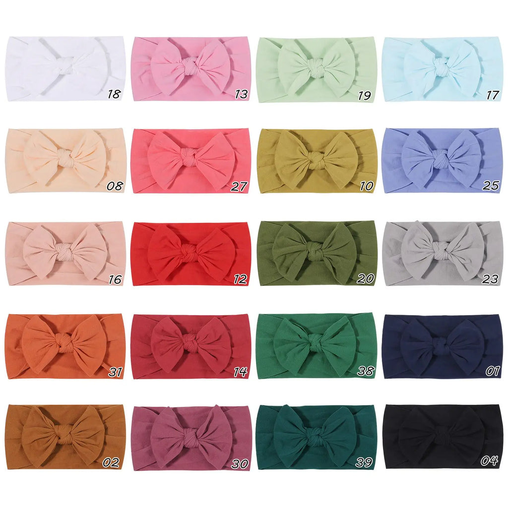 Solid Colors Baby Bowknot Headband Broadside Headwear Kids Girls Boutique Elastic Protect Turban Hair Band Baby Hair Accessories